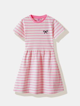 R&B - Striped Regular Girls Dress Pink