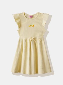 R&B - Yellow Ribbed A-Line Dress With A Round Neckline