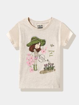 R&B - Graphic Regular Girls T-Shirt Beige