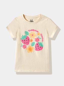 R&B - Floral Regular Girls T-Shirt Beige