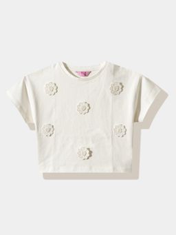 R&B - Applique Regular Girls Top Off White