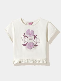 R&B - Applique Regular Girls Top Off White