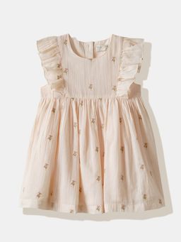 R&B - Floral Regular Girls Dress Off White