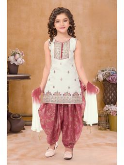 Lagorii - Cream and Rust Patiala Pant with Sequins Embroidered Kurti and Dupatta