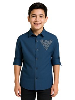 CHARCHIT - Boys Full Sleeves Embellished Shirt Blue