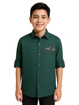 CHARCHIT - Boys Full Sleeves Embellished Shirt Green