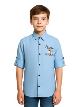 CHARCHIT - Boys Full Sleeves Graphic Printed Shirt Blue