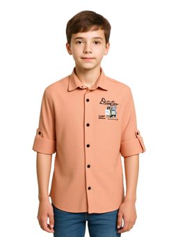 CHARCHIT - Boys Full Sleeves Graphic Printed Shirt Peach