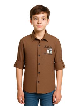 CHARCHIT - Boys Full Sleeves Graphic Printed Shirt Brown
