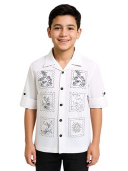 CHARCHIT - Boys Cotton Full Sleeves Embroidered Shirt White