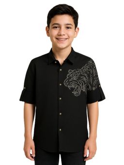 CHARCHIT - Boys Cotton Full Sleeves Graphic Printed Shirt Black