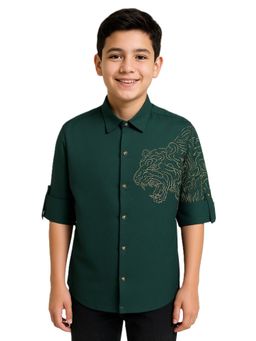CHARCHIT - Boys Cotton Full Sleeves Graphic Printed Shirt Green