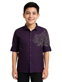CHARCHIT - Boys Cotton Full Sleeves Graphic Printed Shirt Purple