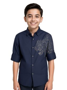 CHARCHIT - Boys Cotton Full Sleeves Graphic Printed Shirt Navy Blue