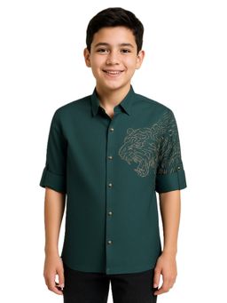 CHARCHIT - Boys Cotton Full Sleeves Graphic Printed Shirt Green
