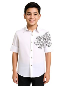 CHARCHIT - Boys Cotton Full Sleeves Graphic Printed Shirt White