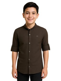 CAVIO - Boys Full Sleeves Solid Shirt Brown