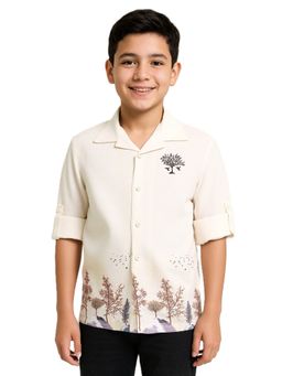 CAVIO - Boys Full Sleeves Floral Printed Shirt Cream