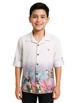 CAVIO - Boys Full Sleeves Floral Printed Shirt White