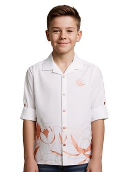 CAVIO - Boys Full Sleeves Floral Printed Shirt White
