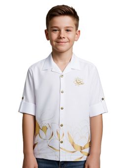 CAVIO - Boys Full Sleeves Floral Printed Shirt White