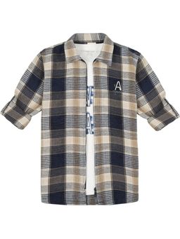 CHARCHIT - Boys Cotton Full Sleeves Checked Shirt And T-Shirt Blue