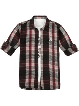 CHARCHIT - Boys Cotton Full Sleeves Checked Shirt And T-Shirt Maroon
