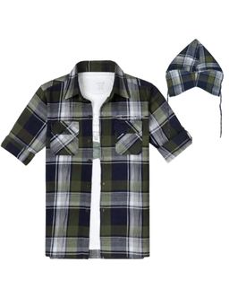 CAVIO - Boys Full Sleeves Checked Detachable Hooded Shirt And T-Shirt Multi-Color