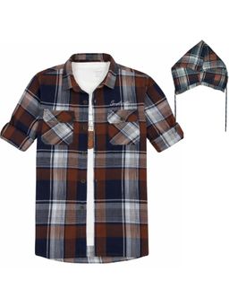 CAVIO - Boys Full Sleeves Checked Detachable Hooded Shirt And T-Shirt Multi-Color