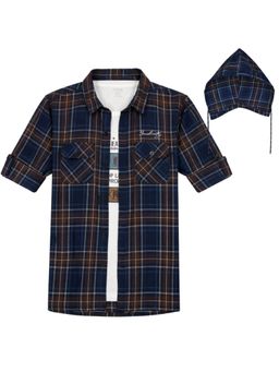 CAVIO - Boys Full Sleeves Checked Detachable Hooded Shirt And T-Shirt Multi-Color