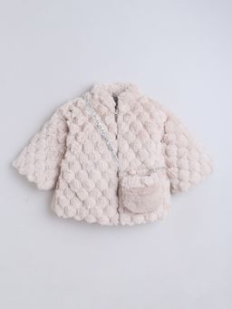 Little Kangaroos - Girls Fur Quilted Jacket with Bag Brown