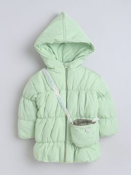 Little Kangaroos - Girls Tafeta Hooded Quilted Jacket with Bag Green