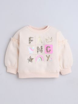 Little Kangaroos - Girls Round Neck One-Sided Brushed Sweatshirt Beige