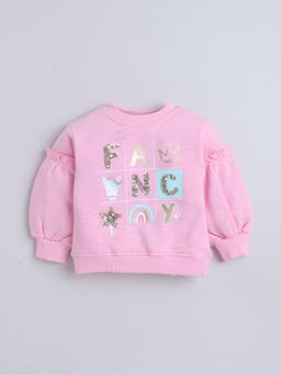 Little Kangaroos - Girls Round Neck One-Sided Brushed Sweatshirt Pink