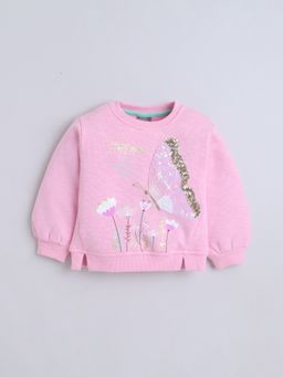 Little Kangaroos - Girls Round Neck One-Sided Brushed Sweatshirt Pink