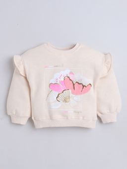 Little Kangaroos - Girls Round Neck One-Sided Brushed Sweatshirt Beige