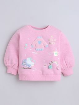Little Kangaroos - Girls Round Neck One-Sided Brushed Sweatshirt Pink