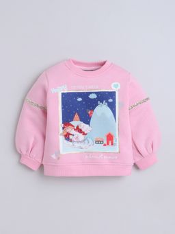 Little Kangaroos - Girls Round Neck One-Sided Brushed Sweatshirt Pink