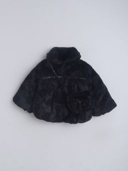 Little Kangaroos - Girls Fur Quilted Jacket with Bag Black