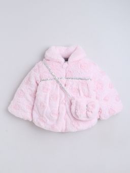 Little Kangaroos - Girls Fur Quilted Jacket with Bag Pink