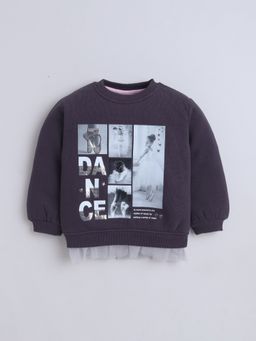 Little Kangaroos - Girls Round Neck One-Sided Brushed Sweatshirt Charcoal