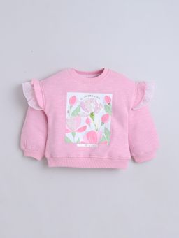Little Kangaroos - Girls Round Neck One-Sided Brushed Sweatshirt Pink