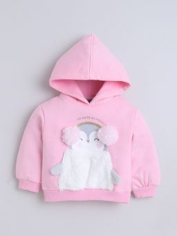 Little Kangaroos - Girls Hooded One-Sided Brushed Sweatshirt Pink