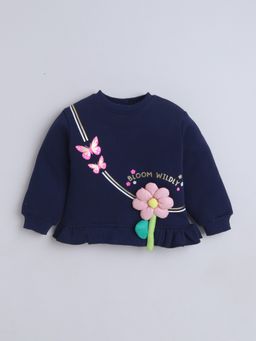 Little Kangaroos - Girls Round Neck One-Sided Brushed Sweatshirt Navy Blue