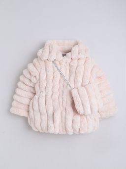 Little Kangaroos - Girls Fur Quilted Jacket with Bag Beige
