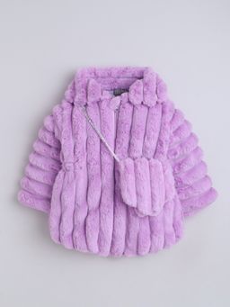 Little Kangaroos - Girls Fur Quilted Jacket with Bag Purple