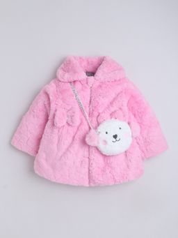 Little Kangaroos - Girls Fur Quilted Jacket with Bag Pink