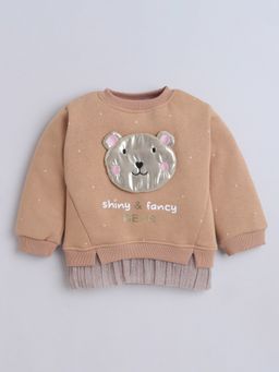 Little Kangaroos - Girls Round Neck One-Sided Brushed Sweatshirt Brown