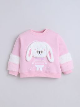 Little Kangaroos - Girls Round Neck One-Sided Brushed Sweatshirt Pink
