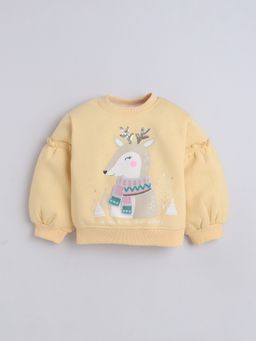 Little Kangaroos - Girls Round Neck One-Sided Brushed Sweatshirt Yellow